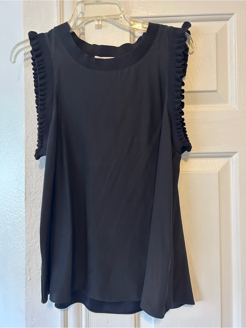cinq a sept Black Sleeveless Ruffle-Trim Tank